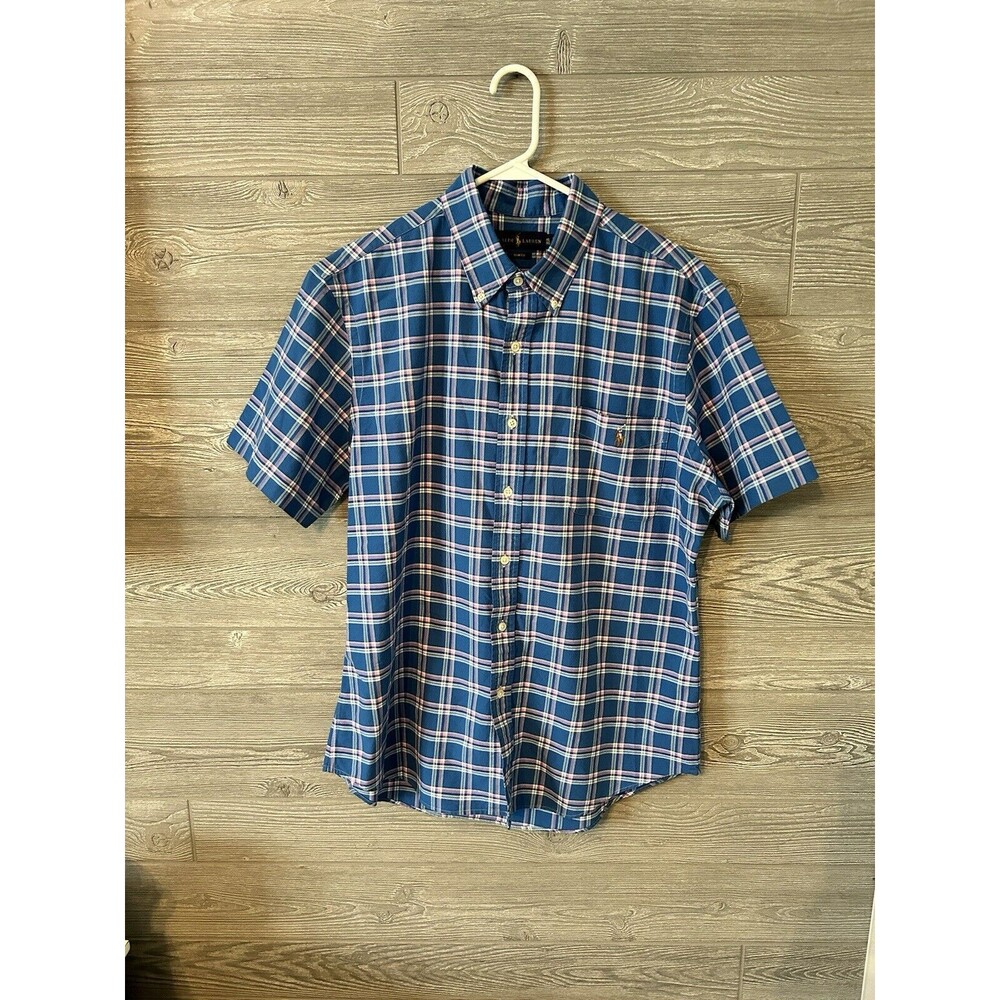 Ralph Lauren Polo Mens Slim Fit‎ Plaid Short Sleeve Button Down Shirt XL